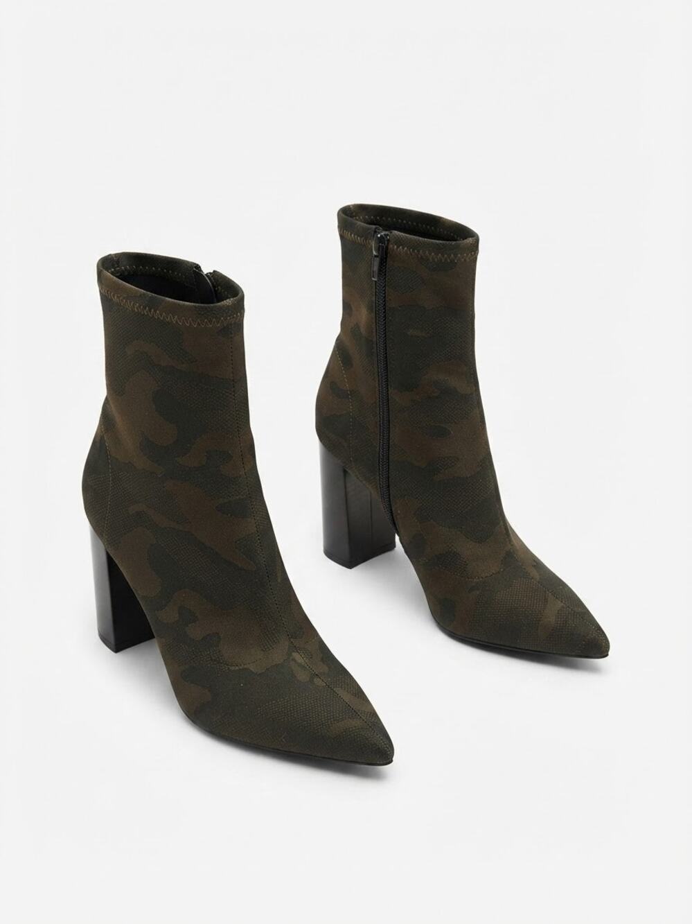 Jeffrey Campbell Siren Camo Stretch Sock Booties Women's Size 6.5 Block Heel